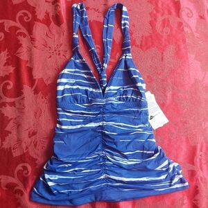 Athleta swim tankini ruched purple and white XXS new